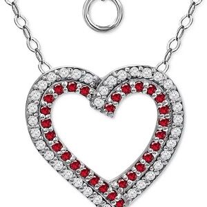 Giani Bernini Ruby Red and Silver Heart Valentine’s Necklace